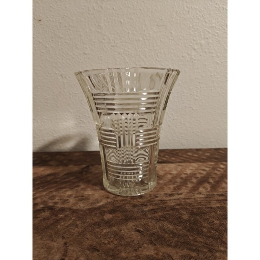 Vintage Clear Glass Basket Weave Criss Cross Vase